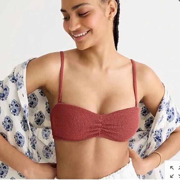 J Crew Chimney Brown Red Textured Convertible Strap Bikini Top Sz 3X NWT - Picture 2 of 16